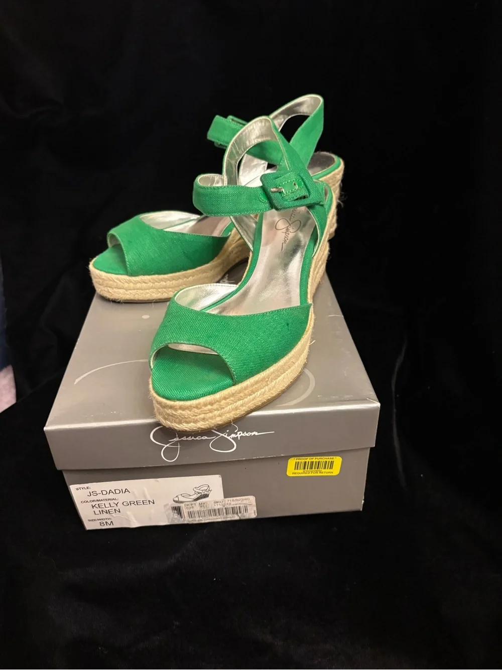 Jessica Simpson Green Linen Espadrille Wedge Sandals